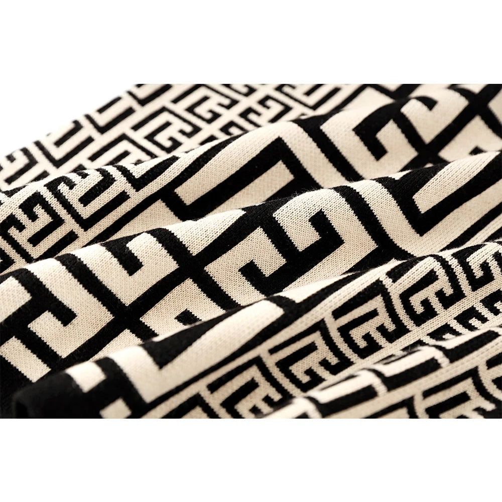 Modern Women Autumn Winter Premium Quality High Neck Black White Knitting Pullovers Sweater 