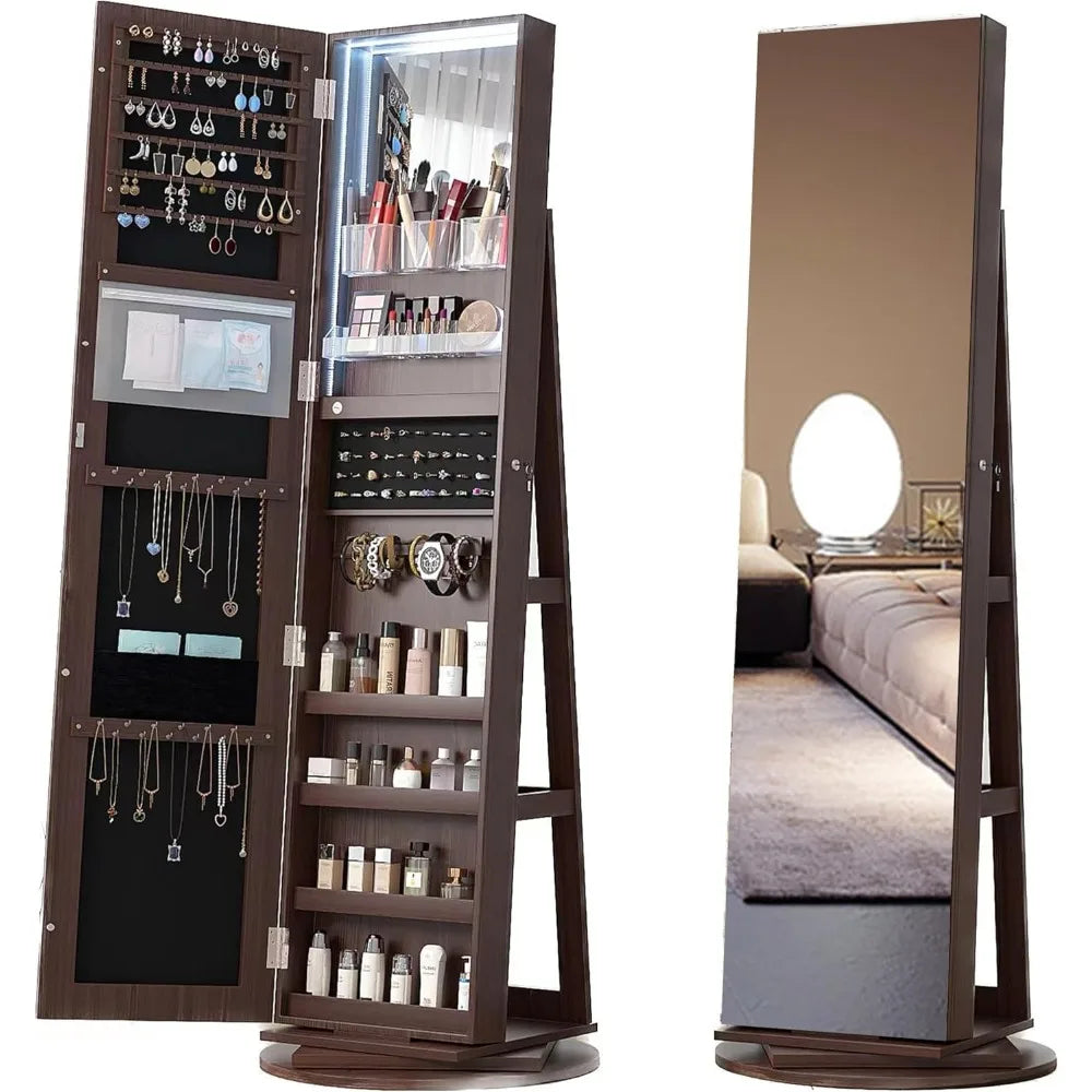 New 360 Rotation Jewelry Armoire with LED Lights