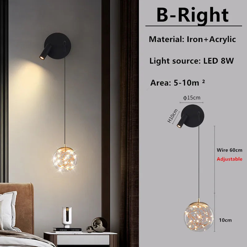Bedside Wall Lamp Nordic Minimalist Living Room Background Wall Lamp Spot Lamp Light Luxury Ledmodern Bedroom Small Pendant Lamp