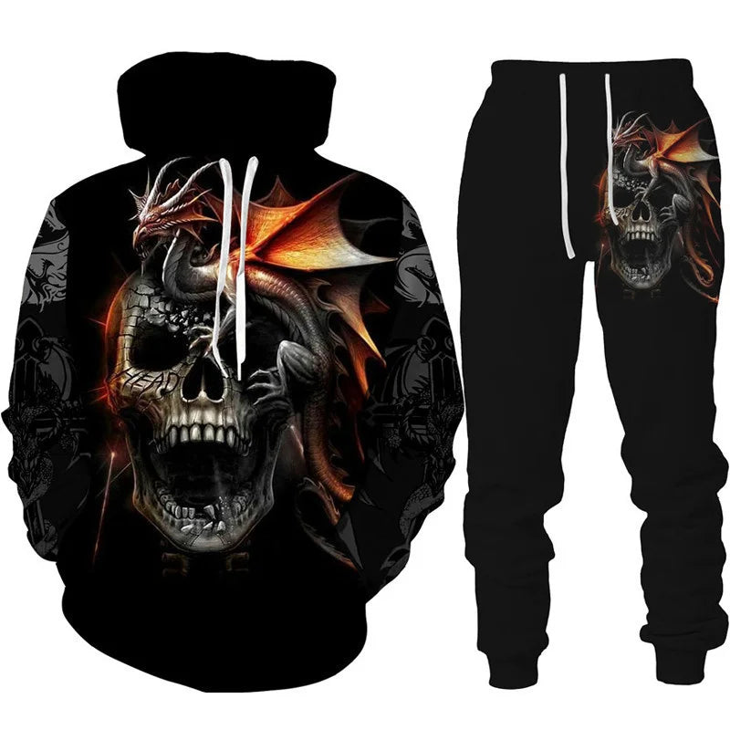 New 3D Hoodie Pant Dragon Print Track Suit Set