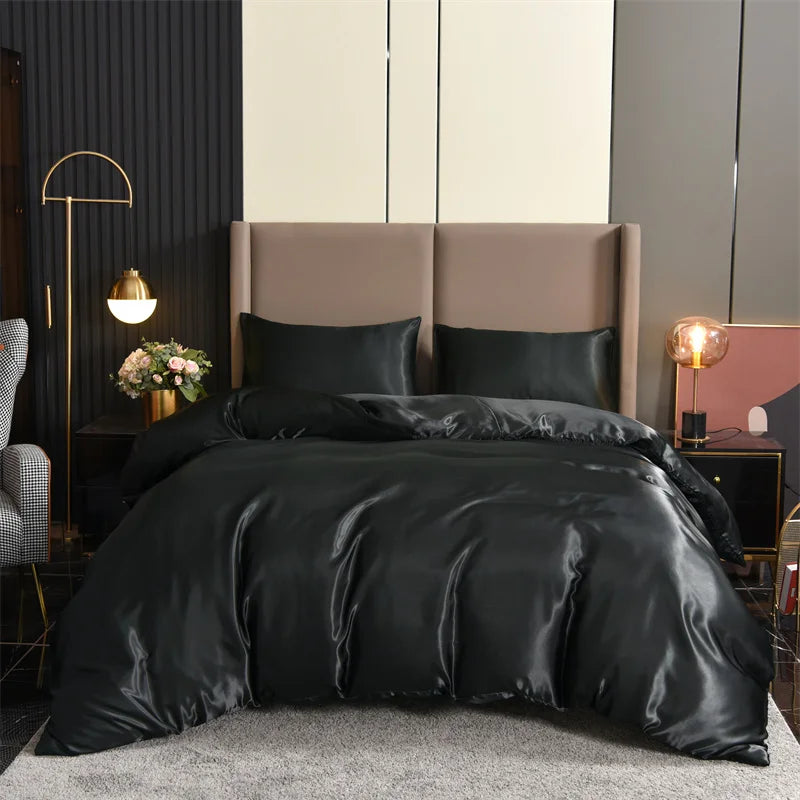 New 3Pc Satin Duvet Cover Set Bedding Luxury Sets 