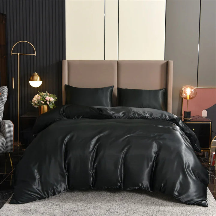 New 3Pc Satin Duvet Cover Set Bedding Luxury Sets 