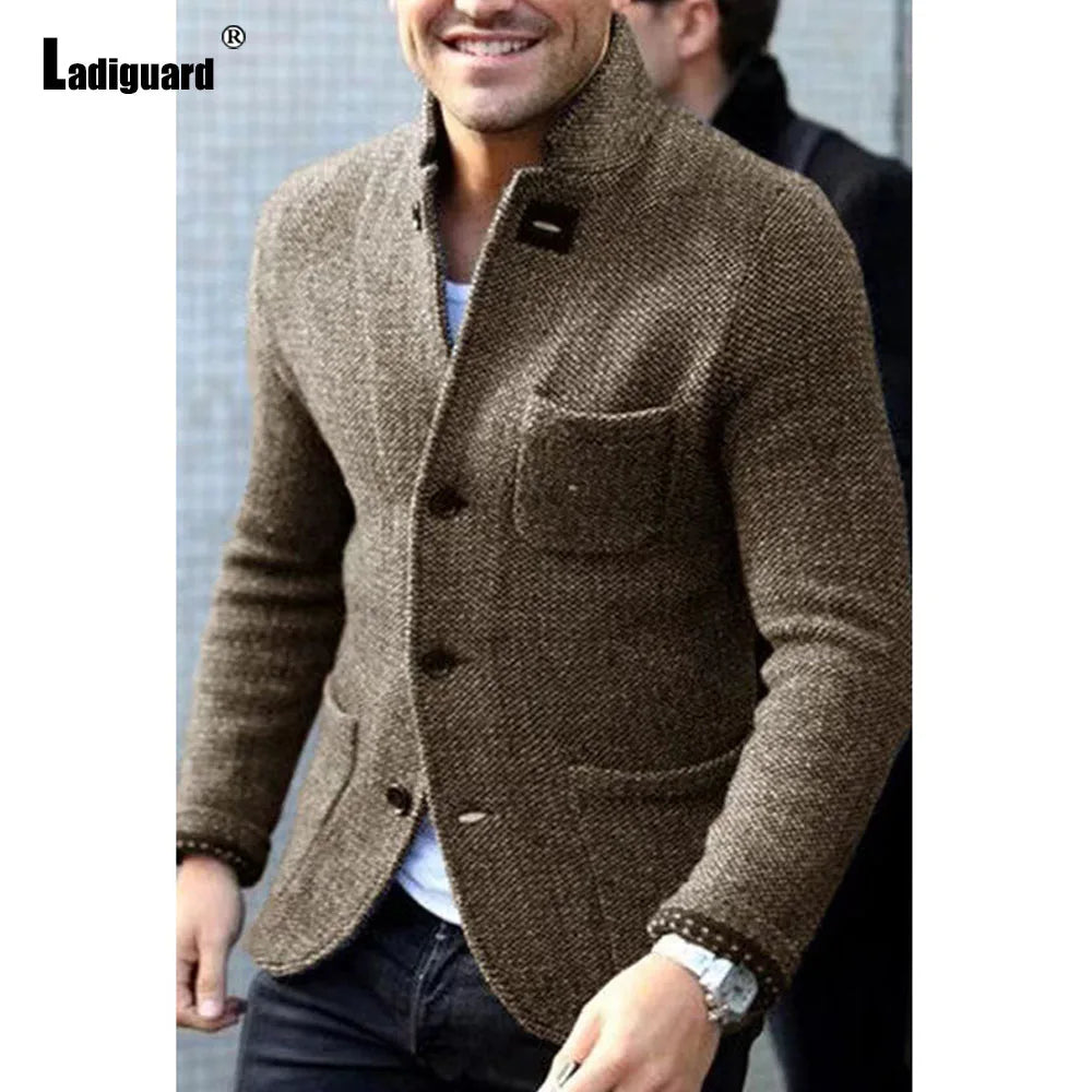 Mens Elegant Leisure Casual Knitted Blazers European Style 2024 Spring Classic Blazer