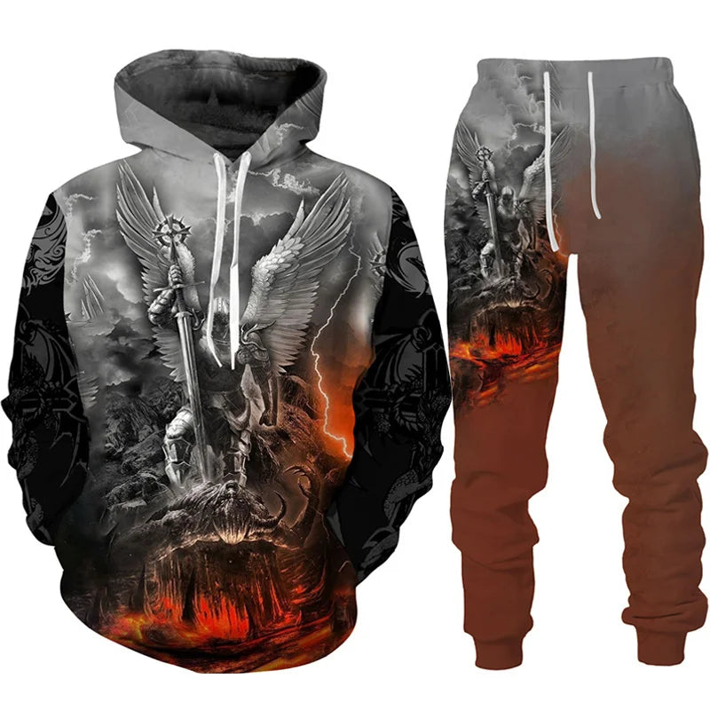 New 3D Hoodie Pant Dragon Print Track Suit Set