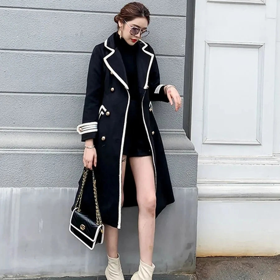 New Arrived Woolen Coat Women Mid-Length Autumn/Winter Double-Breasted Coat Trench Coat