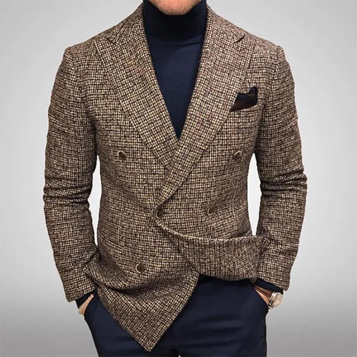 High End Men Business Blazers Slim Fit Plaid Suits Jackets Male Long Sleeve Double-Breasted Outerwear