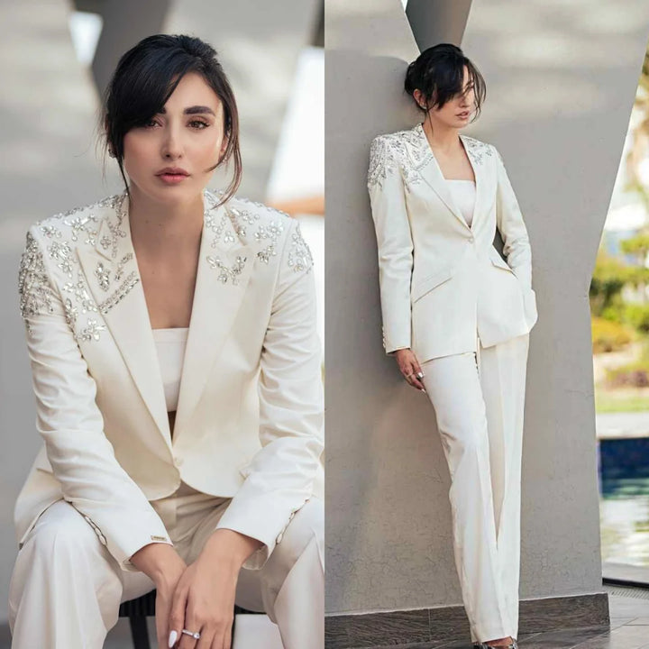 New Crystals Jacket Suits for Women Blazers Office Business Wear