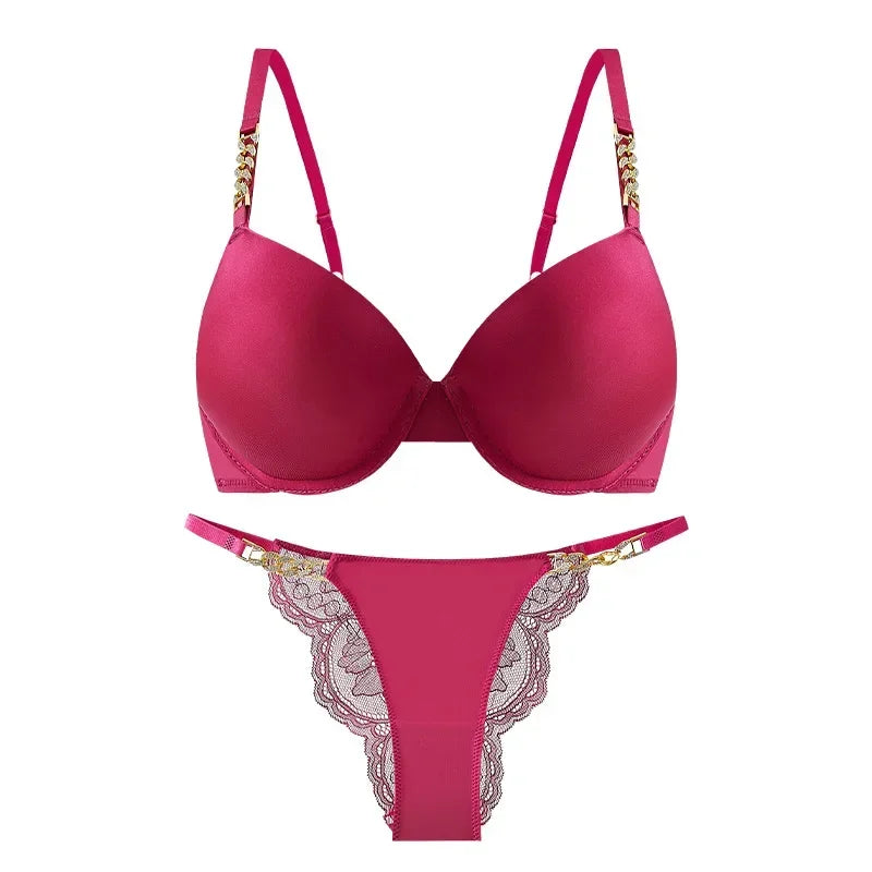 Stylish Sexy Bra and Panty Sets Women Seamless Brassiere Rhinestone Lingerie Smooth Surface Bralette Gathering Chest Push up Underwear