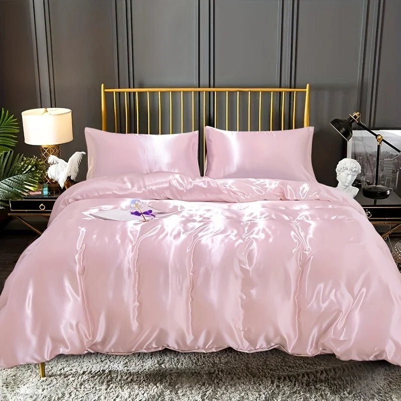 New 3Pc Satin Duvet Cover Set Bedding Luxury Sets 