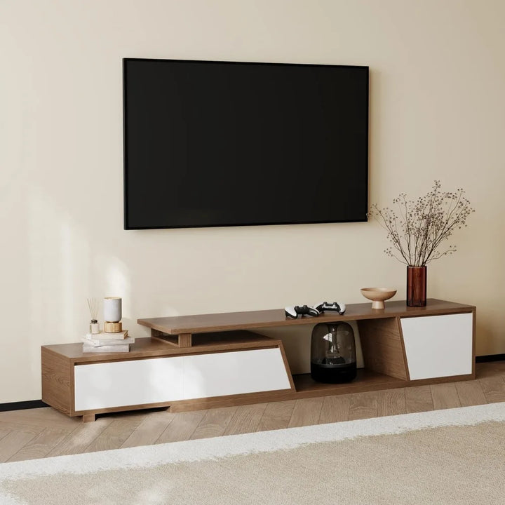 New Walnut Extendable TV Stand with 3 Drawers 