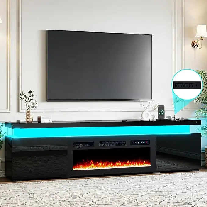 New  Fireplace TV Stand for 90 Inch Tvs, Modern with LED Lights
