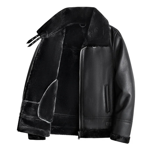 New Leather Jackets Warm Cashmere Coat Brand Men'S Luxury Fur Lamb Wool Leather Coat Thickened Warm Sheepskin Leather Coat