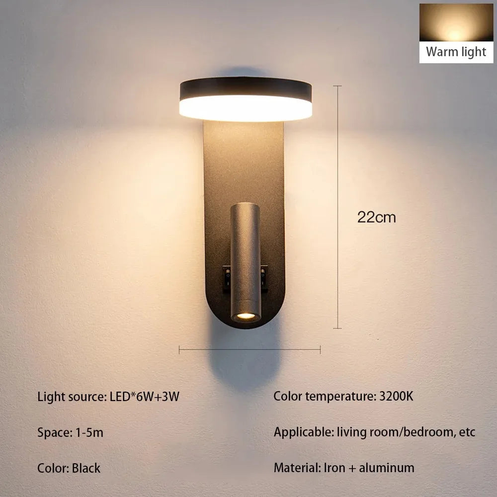 Modern Bedroom/Hotel Wall Light with Switch Rotatable Spotlight