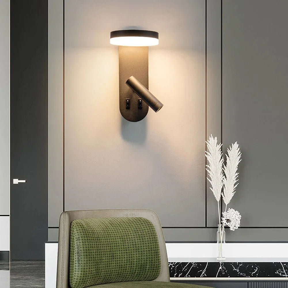 Modern Bedroom/Hotel Wall Light with Switch Rotatable Spotlight