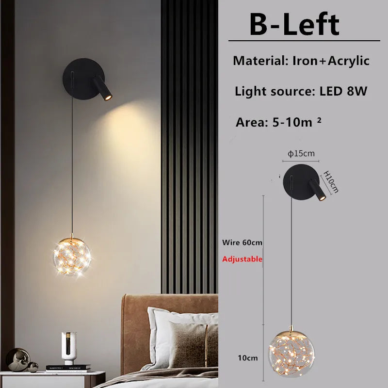 Bedside Wall Lamp Nordic Minimalist Living Room Background Wall Lamp Spot Lamp Light Luxury Ledmodern Bedroom Small Pendant Lamp