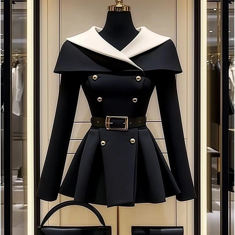 Fashion New Black Long Sleeve Jacket for Women'S Clothing Luxury Coat 2024 Autumn Popular Elegant Cardigan Double-Breasted Tops