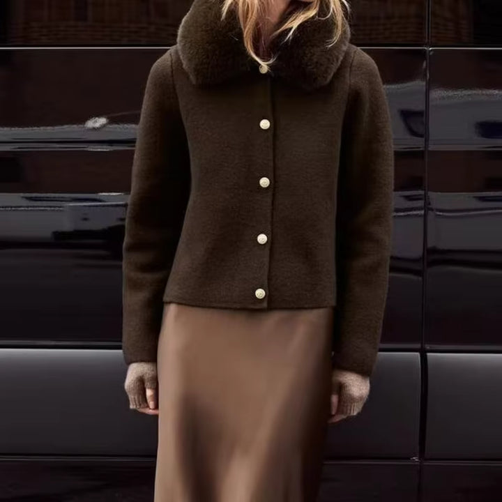 New Fur Collar Kintted Cardigan Women Casual Sweater