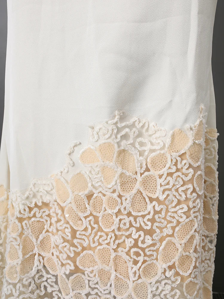 New Modern Fashion Beige Lace Embroidery Women Dress