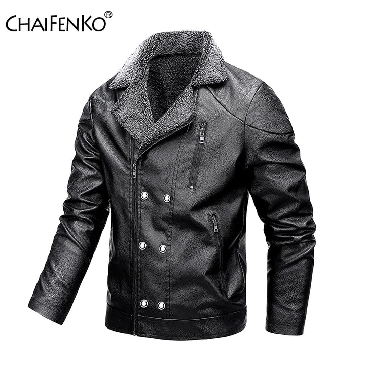 New Fusion Man Fleece Thickening Leather Clothing Winter Flip Collar Windproof Business Affairs Jackets 