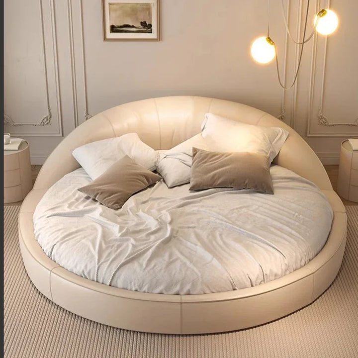 Unique Round Bed Elegant Luxury Cream Home Furniture