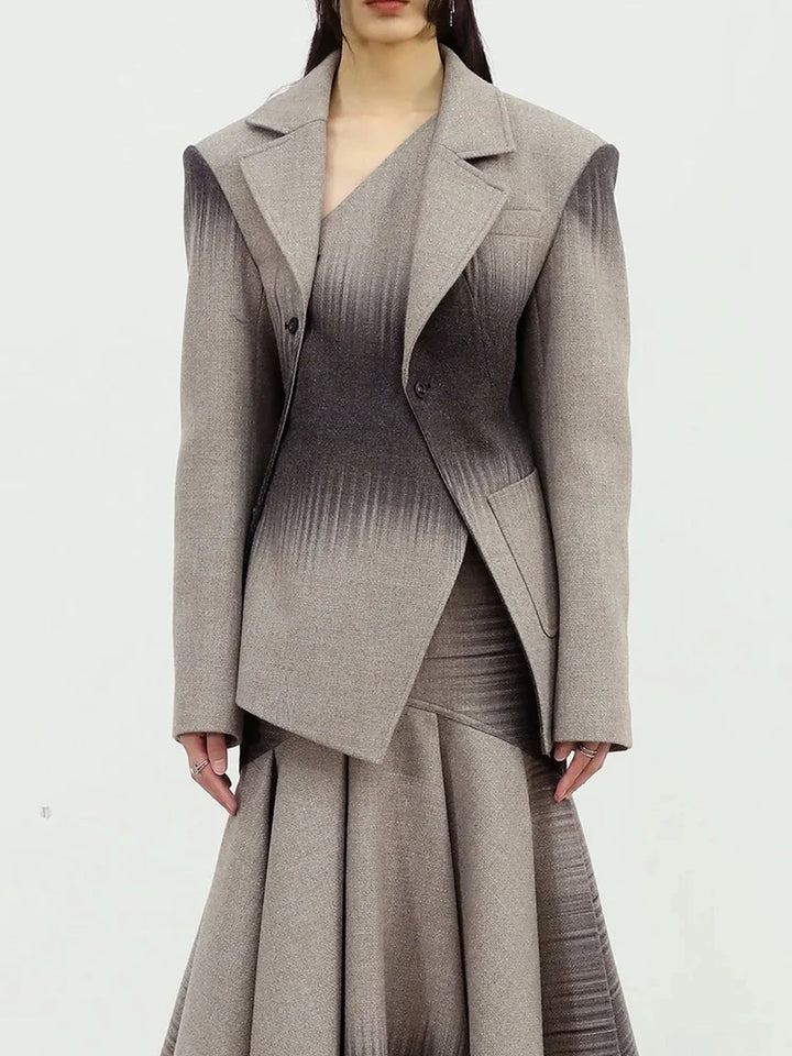 Colorblock Printting Chic Coats for Women Lapel Long Sleeve Spliced Single Breasted Asymmetrical Jackets Female New