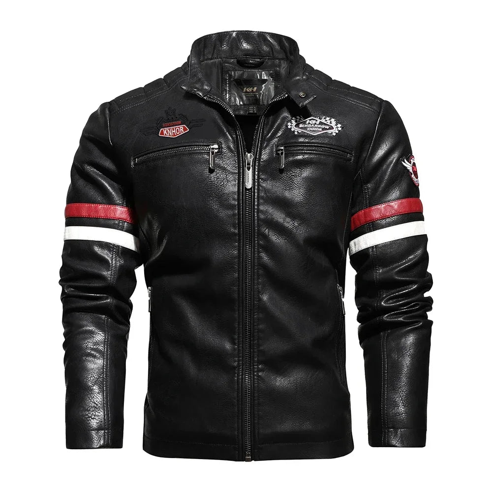 Mens Vintage Motorcycle Jacket 2024 Men Fashion New Biker Leather Jacket Male Embroidery Bomber Coat Winter Fleece Pu Overcoat