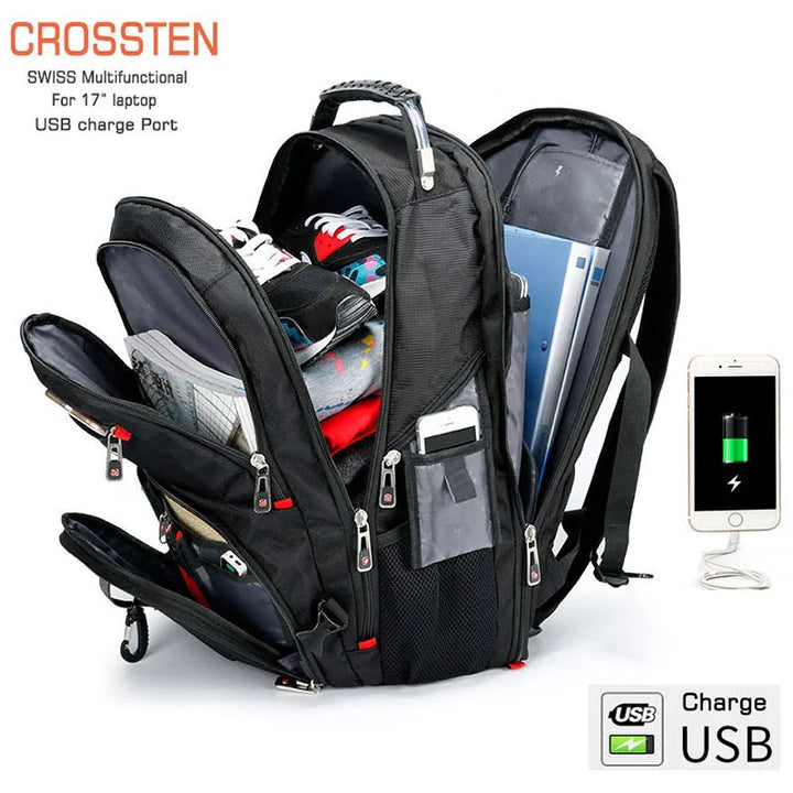 New Swiss-Multifunctional Bags Durable 17 Inch Laptop Backpack, Travel Bag,College Bookbag,Usb Charging Port,Water Resistant