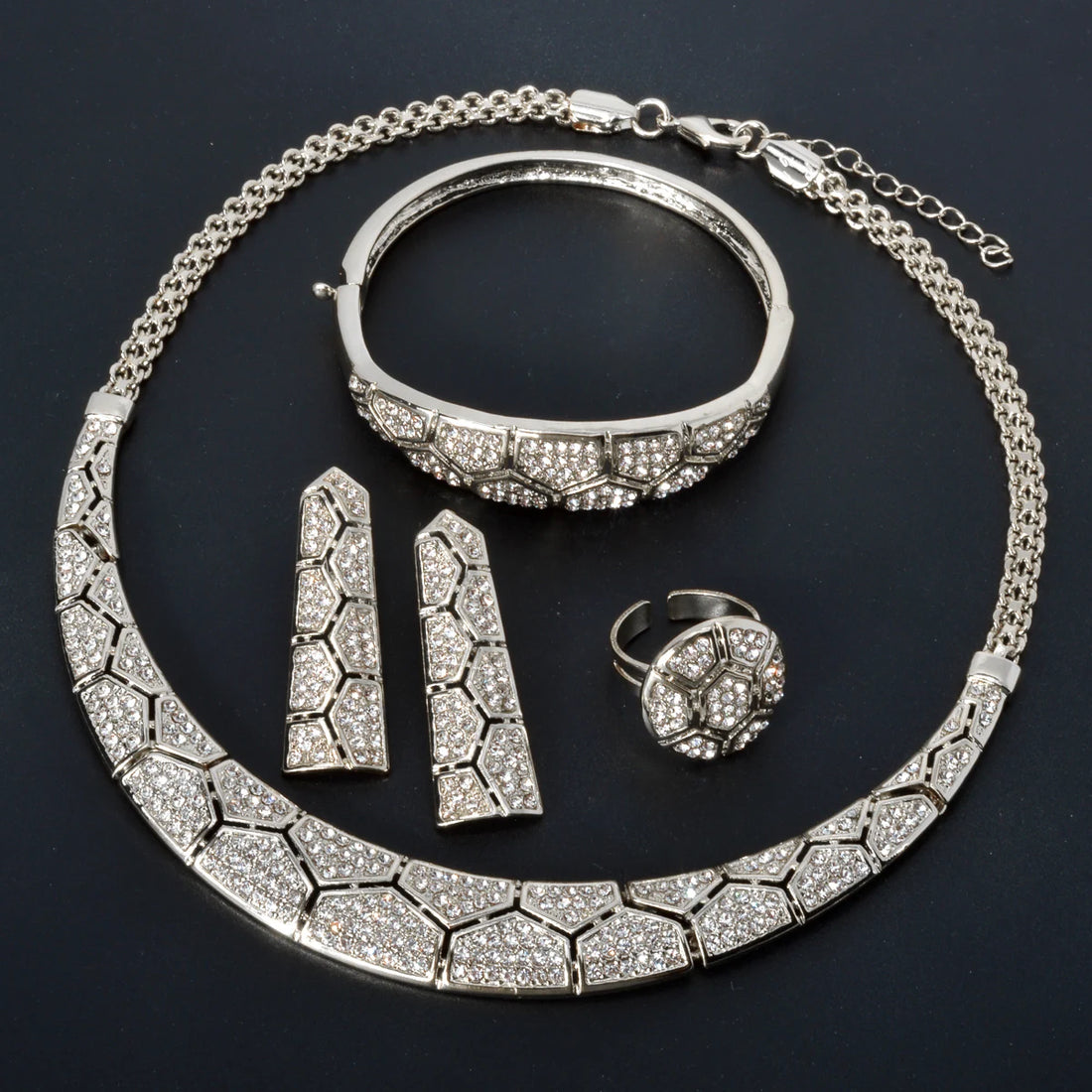 New Women Zircon Classic Gold Plated Earrings Necklace Set