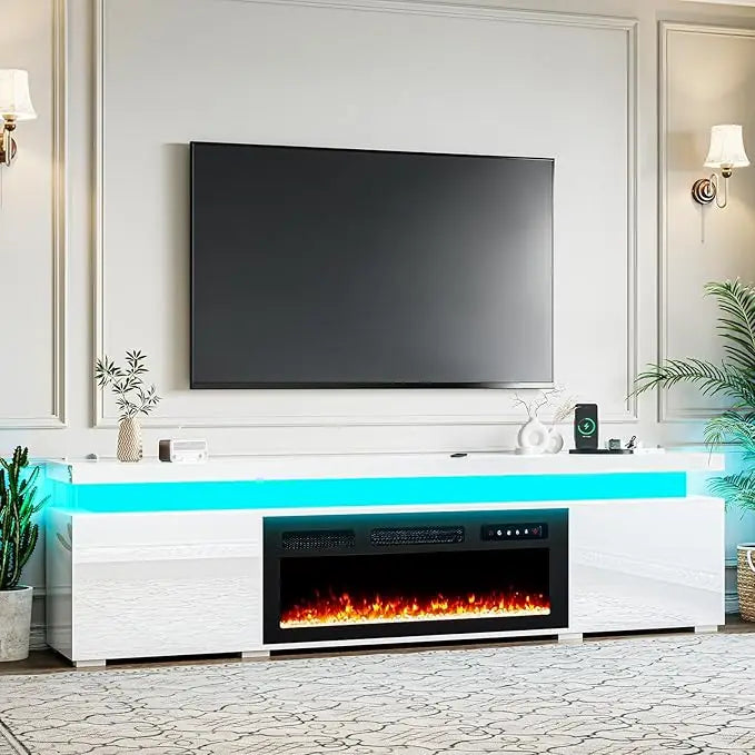 New  Fireplace TV Stand for 90 Inch Tvs, Modern with LED Lights