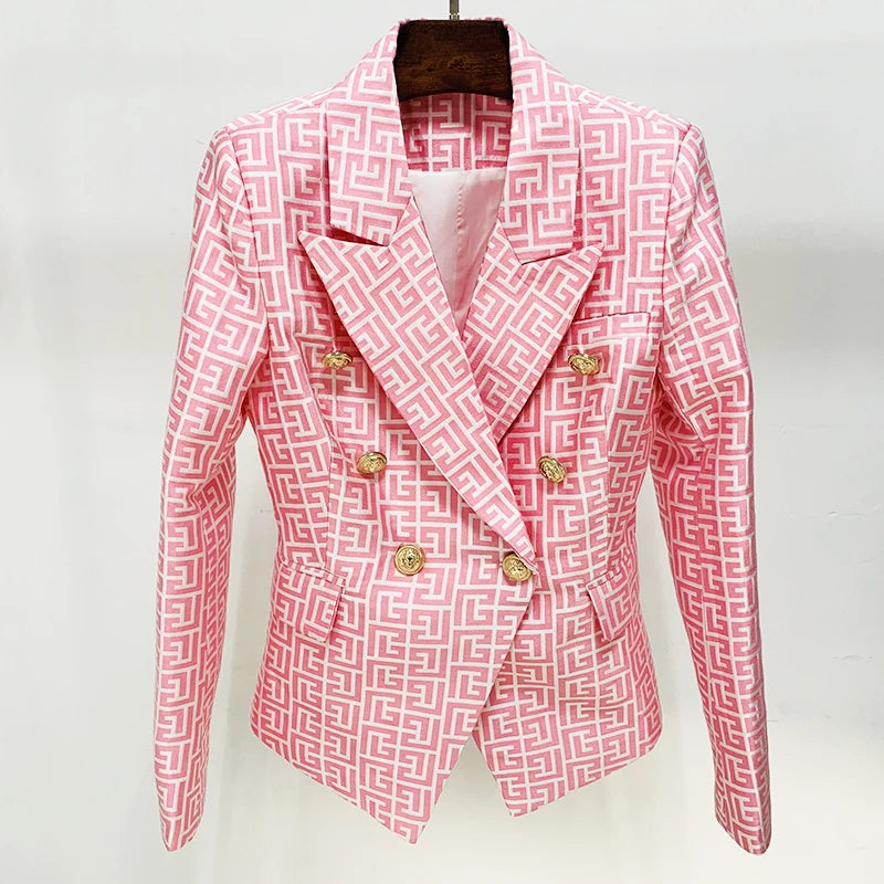 New Fashion HIGH QUALITY Designer Jacket Women Slim Fit Double Breasted Lion Buttons Blazer