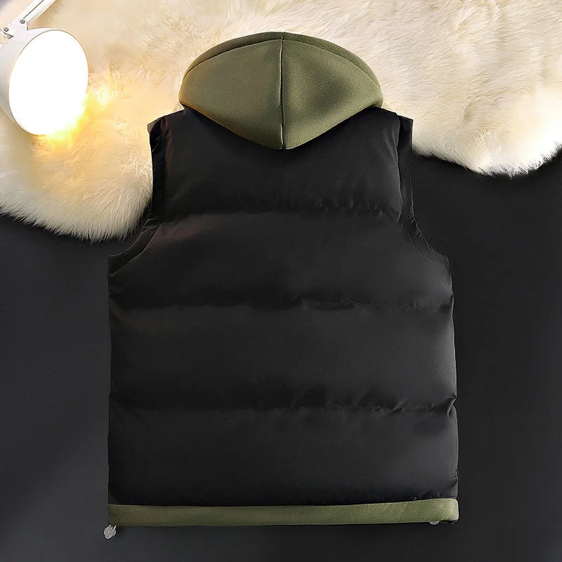 Down Cotton Vest Male Autumn Winter Middle School Students Loose Brand Fashion Trend Thickened Waistcoat Cotton-Padded Jacket