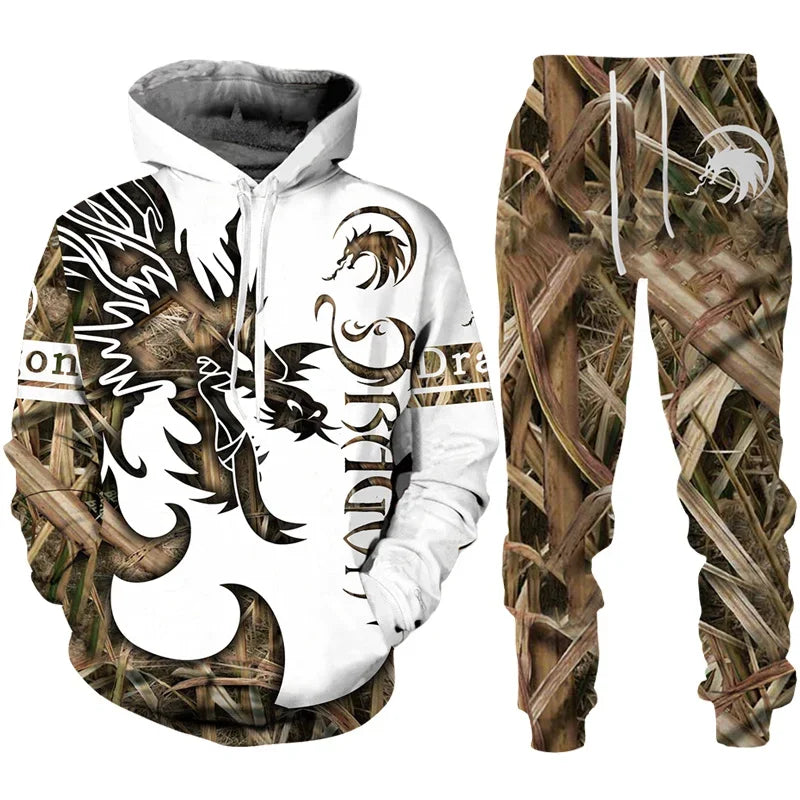 New 3D Hoodie Pant Dragon Print Track Suit Set