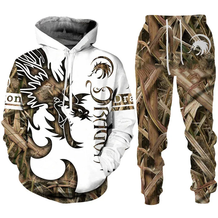 New 3D Hoodie Pant Dragon Print Track Suit Set