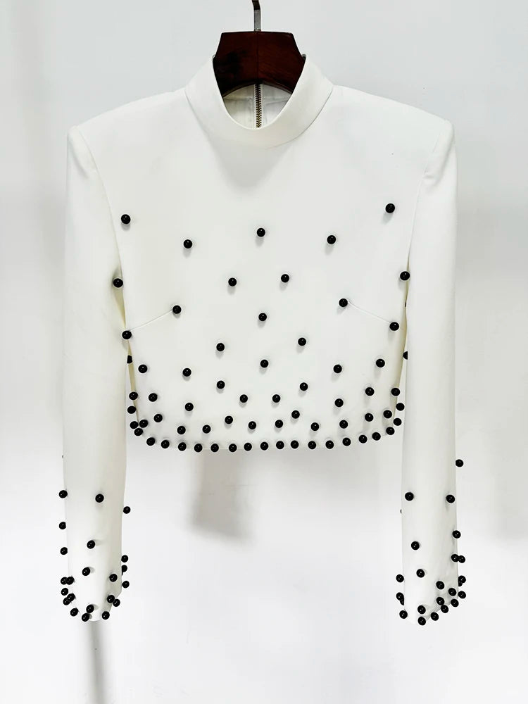 New Fusion Designed Runway Suit Set Women'S Pearls Beaded Tops Long Skirt Set 2Pcs