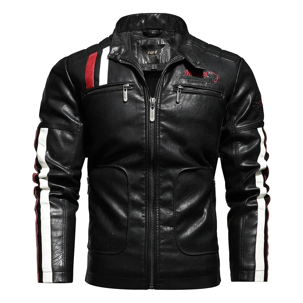 Mens Vintage Motorcycle Jacket 2024 Men Fashion New Biker Leather Jacket Male Embroidery Bomber Coat Winter Fleece Pu Overcoat