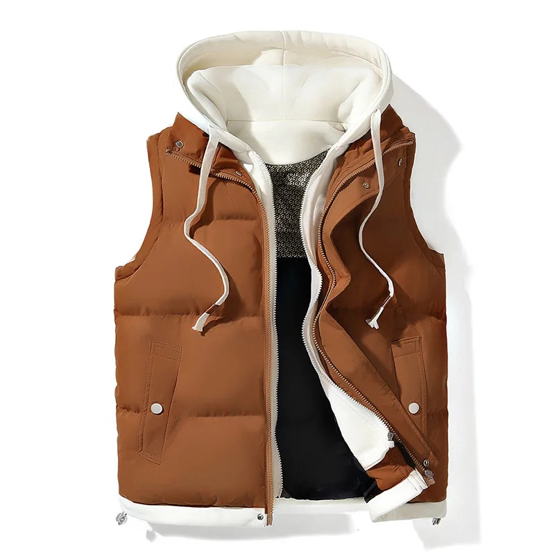 Mens Hooded Vest  Casual Sleeveless Cotton Jacket 