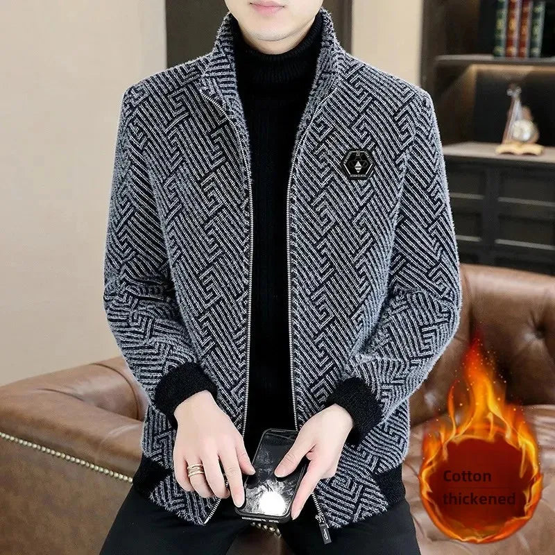 New Mens fashion Winter Fleece-Lined Thickened Cropped Woolen Overcoat Casual Wear