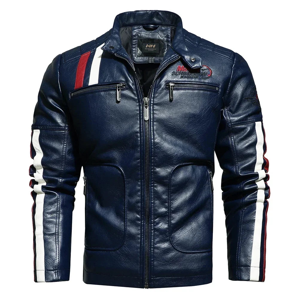 Mens Vintage Motorcycle Jacket 2024 Men Fashion New Biker Leather Jacket Male Embroidery Bomber Coat Winter Fleece Pu Overcoat