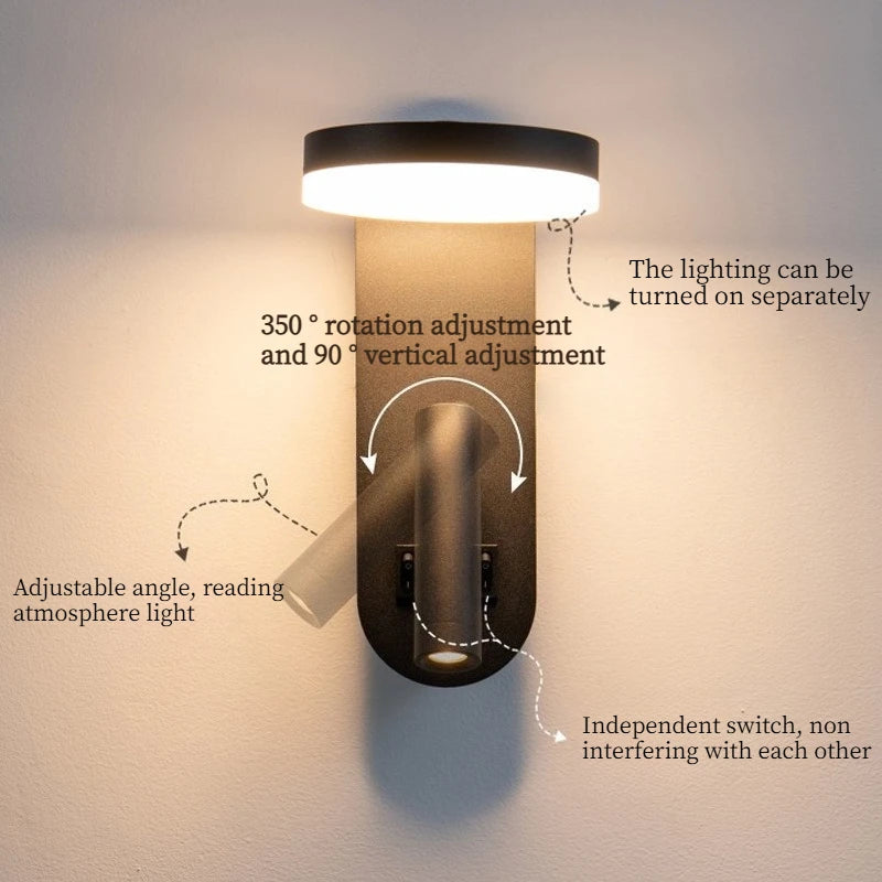 Modern Bedroom/Hotel Wall Light with Switch Rotatable Spotlight