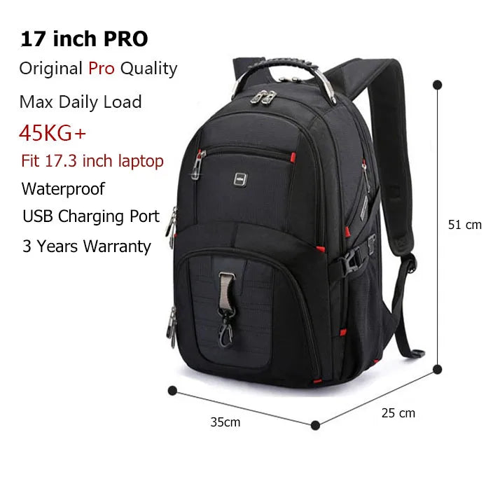 New Swiss-Multifunctional Bags Durable 17 Inch Laptop Backpack, Travel Bag,College Bookbag,Usb Charging Port,Water Resistant