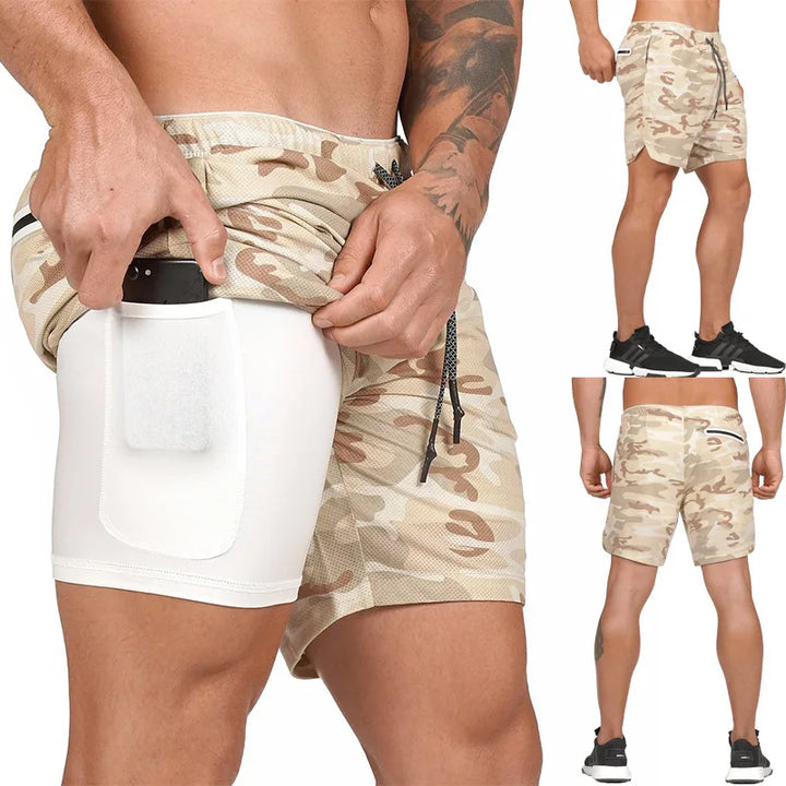 Modern 2 in 1 Compression Shorts for Men Gym Workout Running Shorts with Phone Pockets 