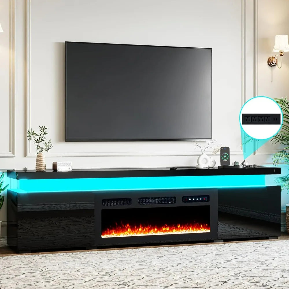 New  Fireplace TV Stand for 90 Inch Tvs, Modern with LED Lights