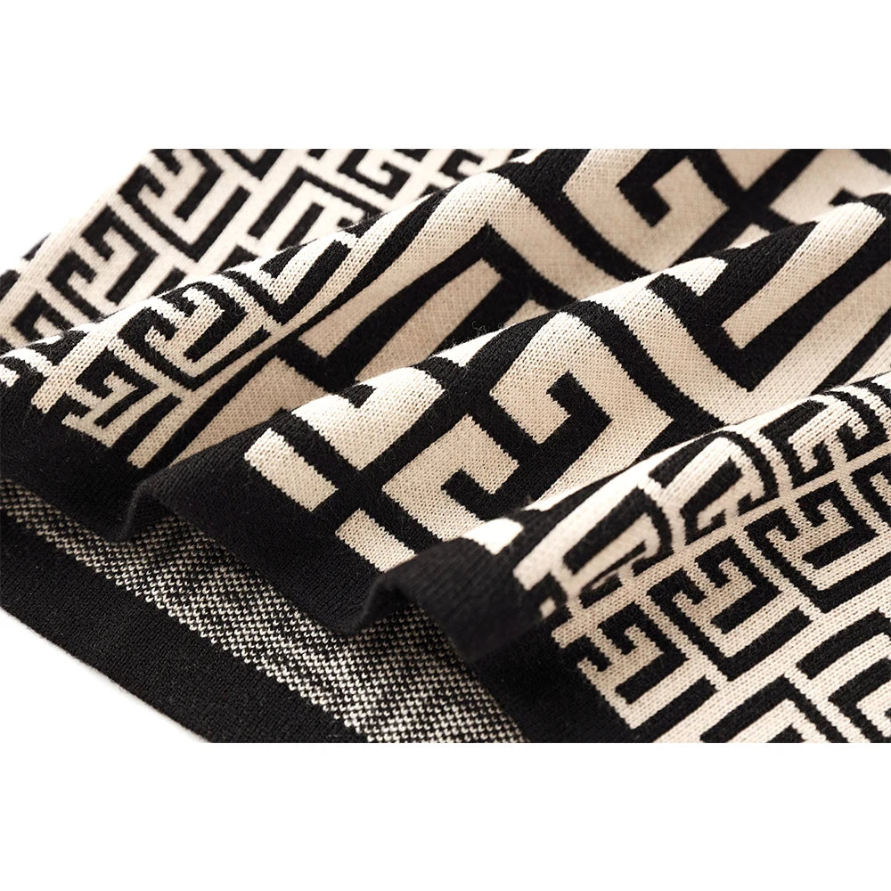 Modern Women Autumn Winter Premium Quality High Neck Black White Knitting Pullovers Sweater 