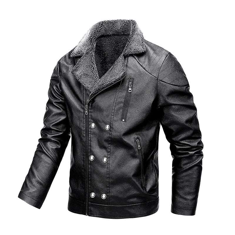 New Fusion Man Fleece Thickening Leather Clothing Winter Flip Collar Windproof Business Affairs Jackets 