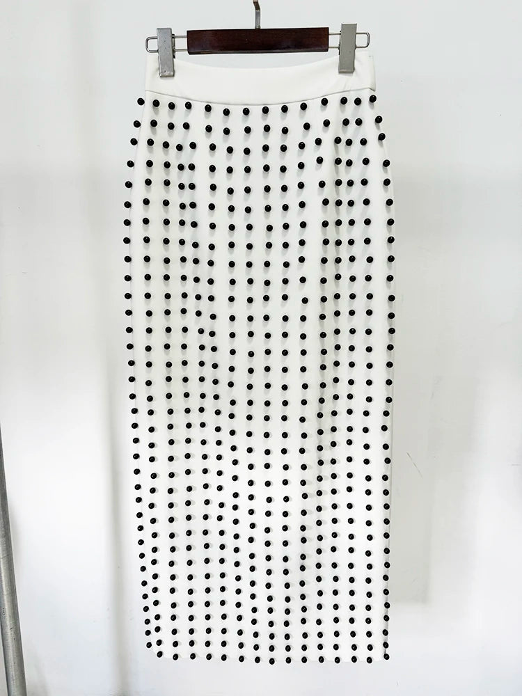 New Fusion Designed Runway Suit Set Women'S Pearls Beaded Tops Long Skirt Set 2Pcs