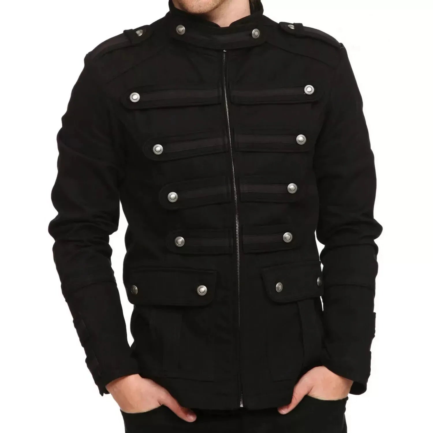 Men Black Gothic Steampunk Vintage Jacket
