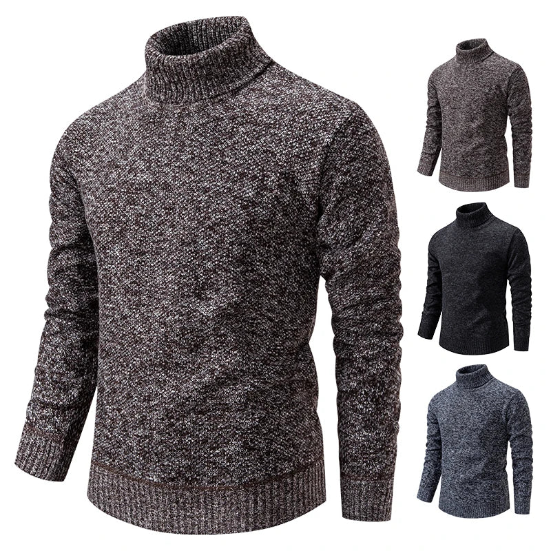 New Italain Style Sweater Men's Autumn Winter New Trend Slim Wool Thin Velvet Turtleneck Outerwear