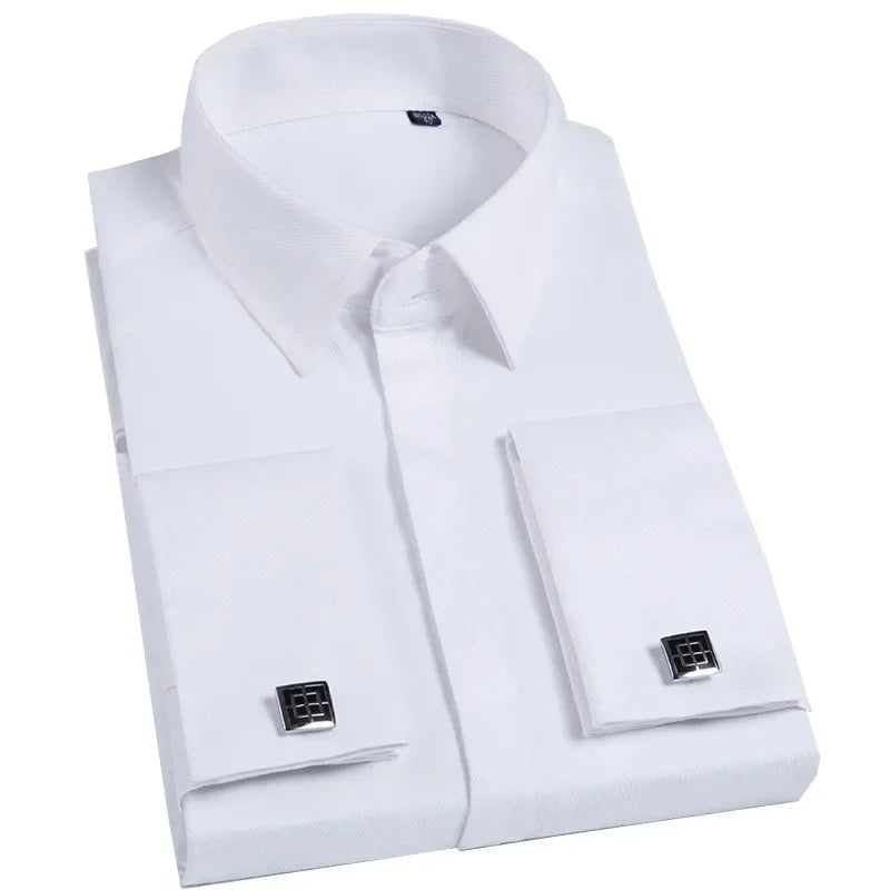 Mens French Style High Quality Fit Cuff Dress Shirts (Cufflinks Included)
