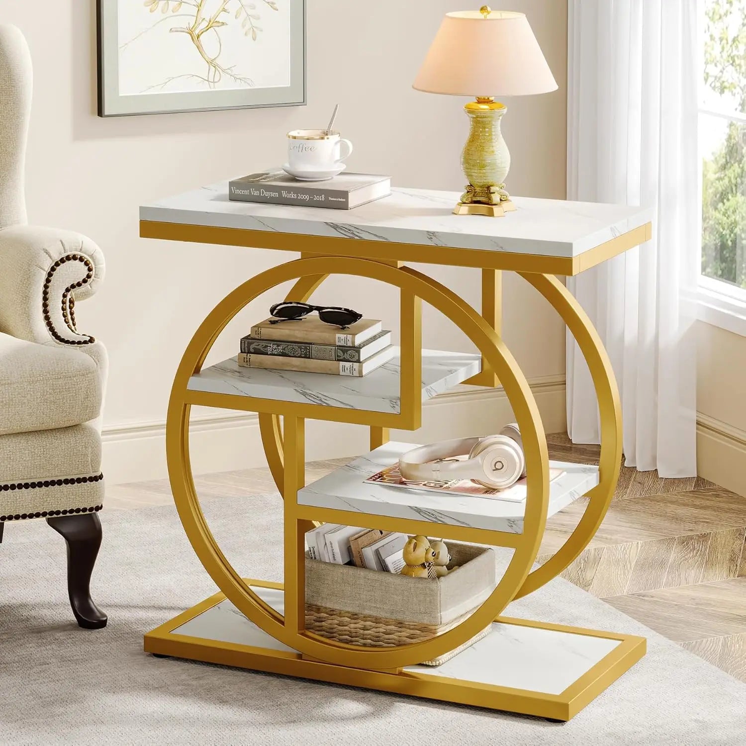 Vintage Living Room, 4-Tier - Storage Shelves Side Table