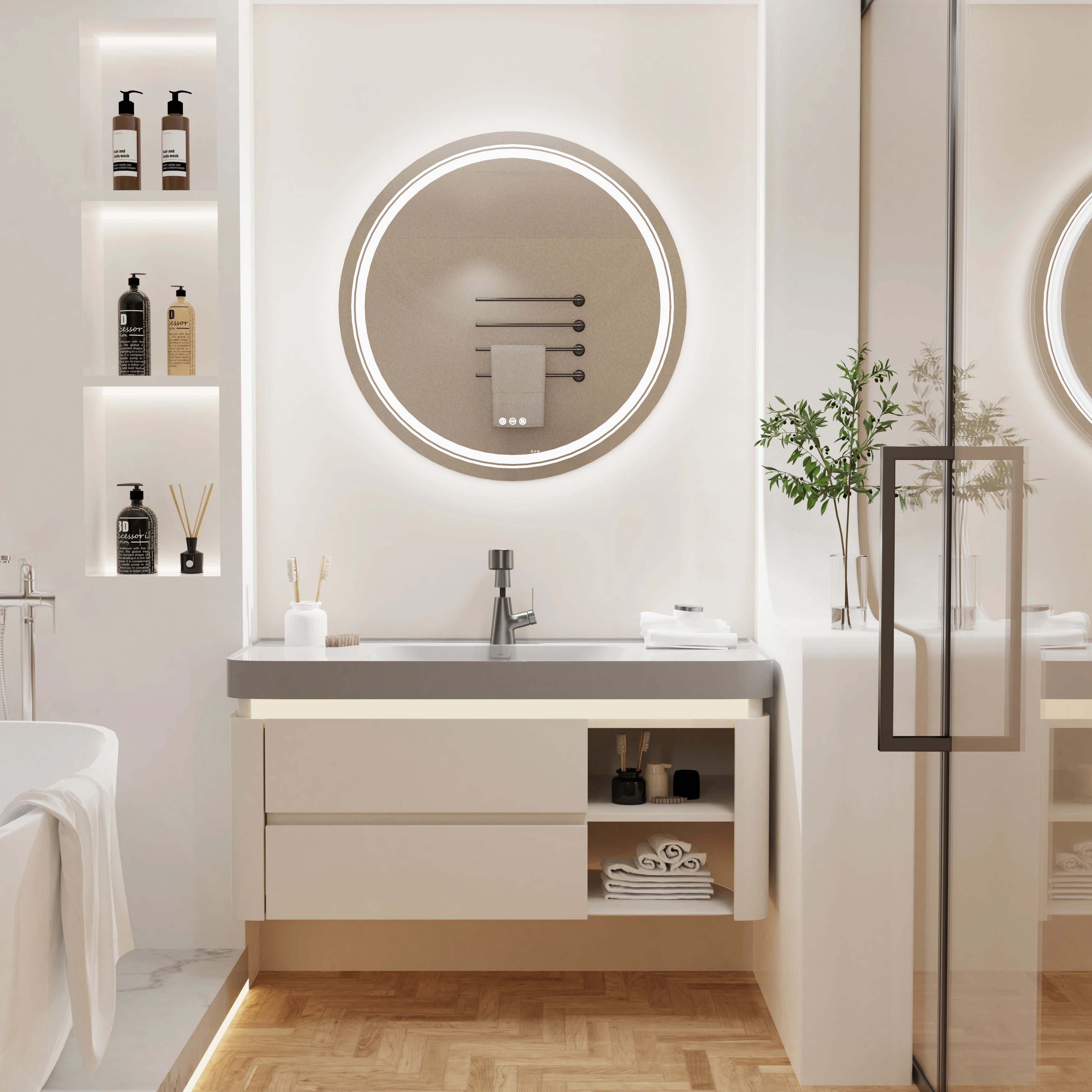 Smart Touch LED round Wall Mounted Vanity Mirror with Demister